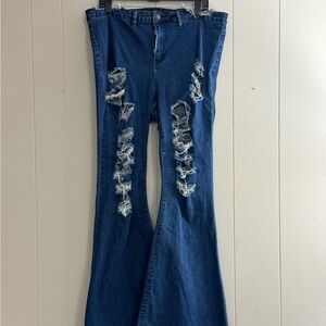 Stylish Blue Distressed Women's Jeans